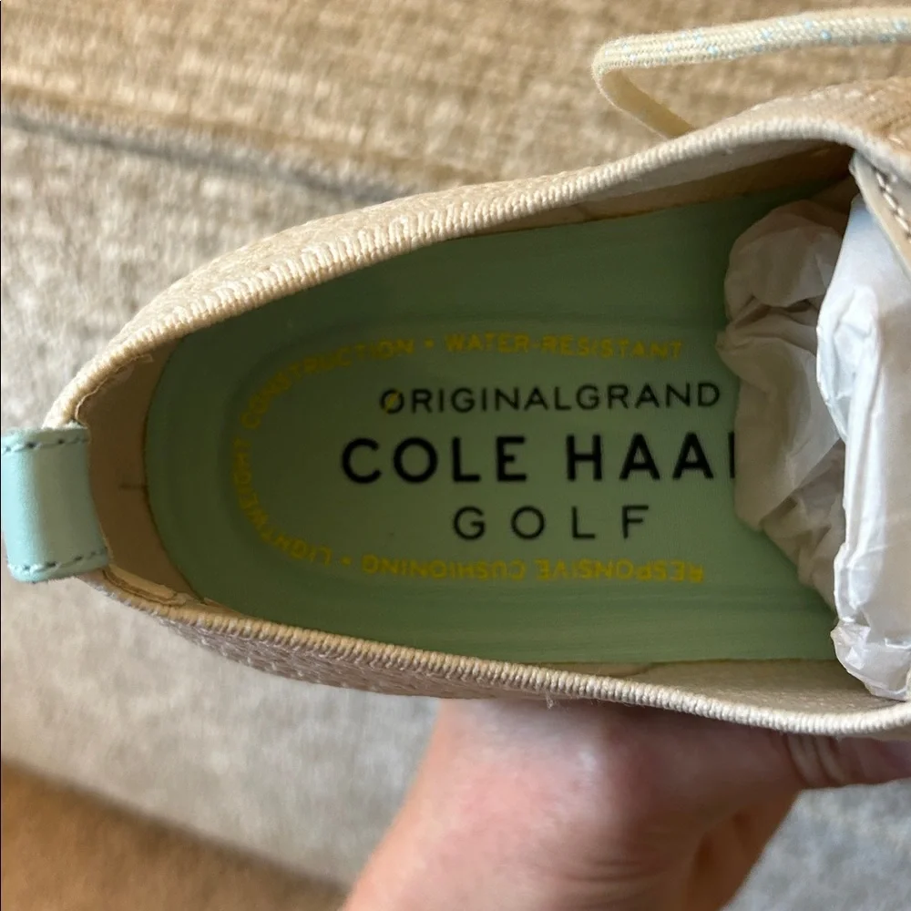 Cole Haan ZeroGrand Stitchlite Wingtip Oxford Golf shoe-Women 9-beige/teal-NWT - Picture 2 of 7